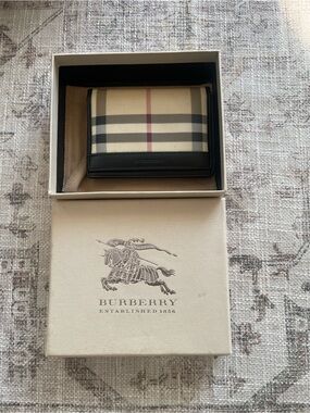Burberry Nova Check Canvas Card Holder with Black Leather Trim